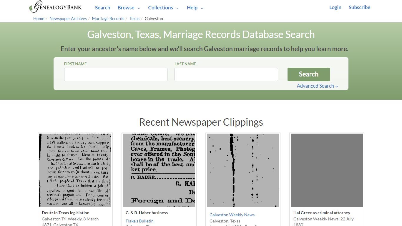 Galveston, Texas, Marriage Records Online Search - GenealogyBank