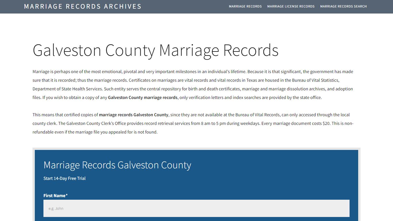 Galveston County Marriage Records